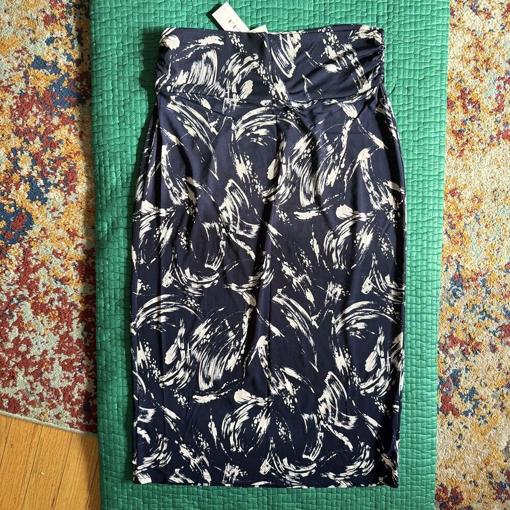 NEW NWT GILLI Navy Blue White A Line Skirt Large Casual Career Ocean Coastal